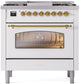 Ilve UP36FNMPWHG Nostalgie Ii 36 Inch Dual Fuel Natural Gas Freestanding Range In White With Brass Trim