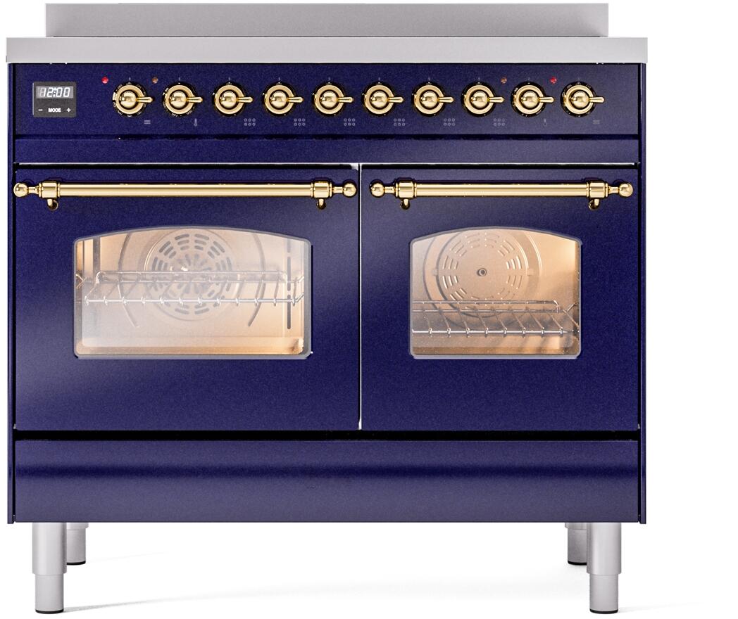 Ilve UPDI406NMPMBG Nostalgie Ii 40 Inch Electric Freestanding Range In Blue With Brass Trim