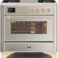 Ilve UM09FDNS3SSGLP Majestic Ii 36 Inch Dual Fuel Liquid Propane Freestanding Range In Stainless Steel With Brass Trim