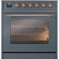 Ilve UPI304NMPBGP Nostalgie Ii 30 Inch Electric Freestanding Range In Blue Grey With Copper Trim