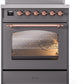 Ilve UPI304NMPMGP Nostalgie Ii 30 Inch Electric Freestanding Range In Matte Graphite With Copper Trim