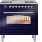 Ilve UP36FNMPMBC Nostalgie Ii 36 Inch Dual Fuel Natural Gas Freestanding Range In Blue With Chrome Trim