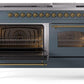 Ilve UP60FNMPBGG Nostalgie Ii 60 Inch Dual Fuel Natural Gas Freestanding Range In Blue Grey With Brass Trim