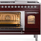 Ilve UP48FNMPBUCLP Nostalgie Ii 48 Inch Dual Fuel Liquid Propane Freestanding Range In Burgundy With Chrome Trim