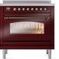 Ilve UPI366NMPBUB Nostalgie Ii 36 Inch Electric Freestanding Range In Burgundy With Bronze Trim