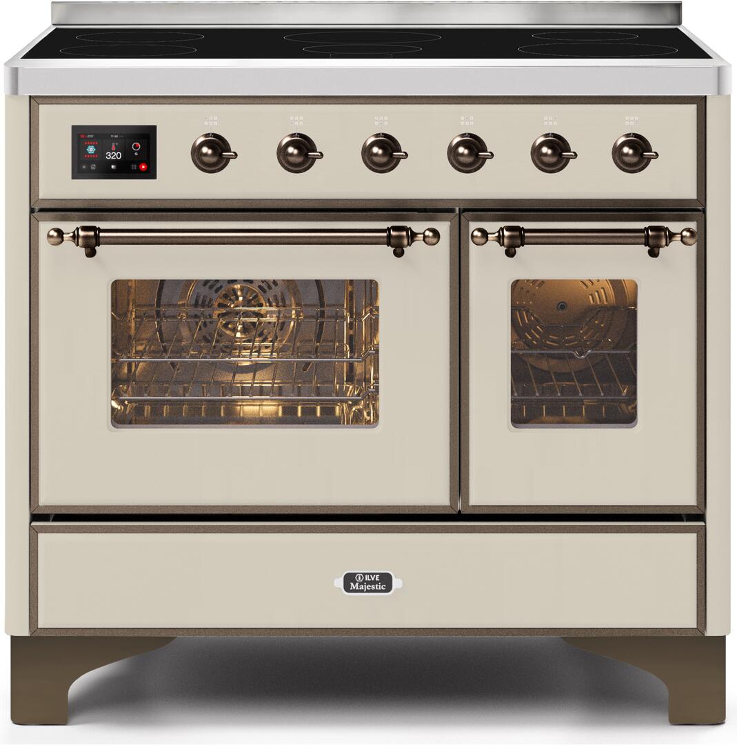 Ilve UMDI10NS3AWB Majestic Ii 40 Inch Electric Freestanding Range In Antique White With Bronze Trim