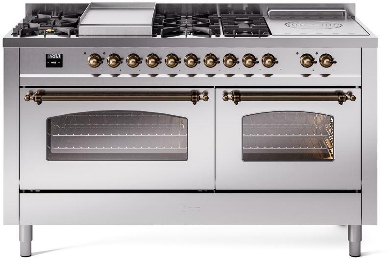 Ilve UP60FSNMPSSBLP Nostalgie Ii 60 Inch Dual Fuel Liquid Propane Freestanding Range In Stainless Steel With Bronze Trim