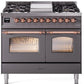 Ilve UPD40FNMPMGP Nostalgie Ii 40 Inch Dual Fuel Natural Gas Freestanding Range In Matte Graphite With Copper Trim