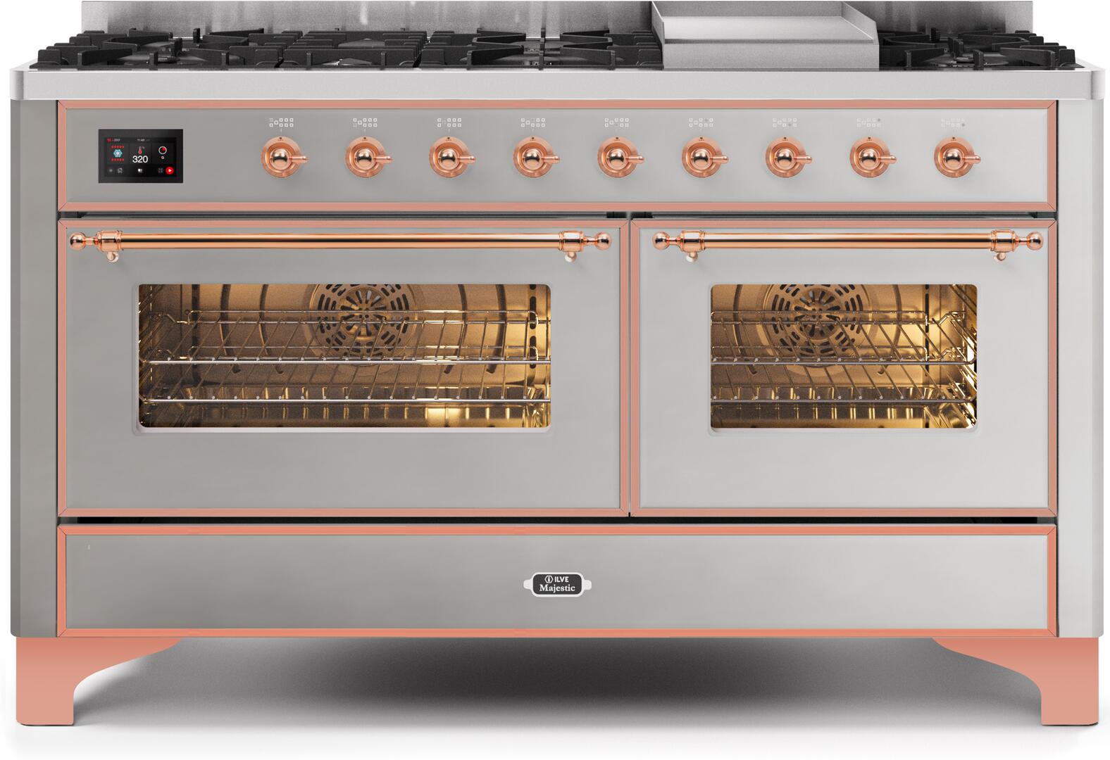 Ilve UM15FDNS3SSPLP Majestic Ii 60 Inch Dual Fuel Liquid Propane Freestanding Range In Stainless Steel With Copper Trim