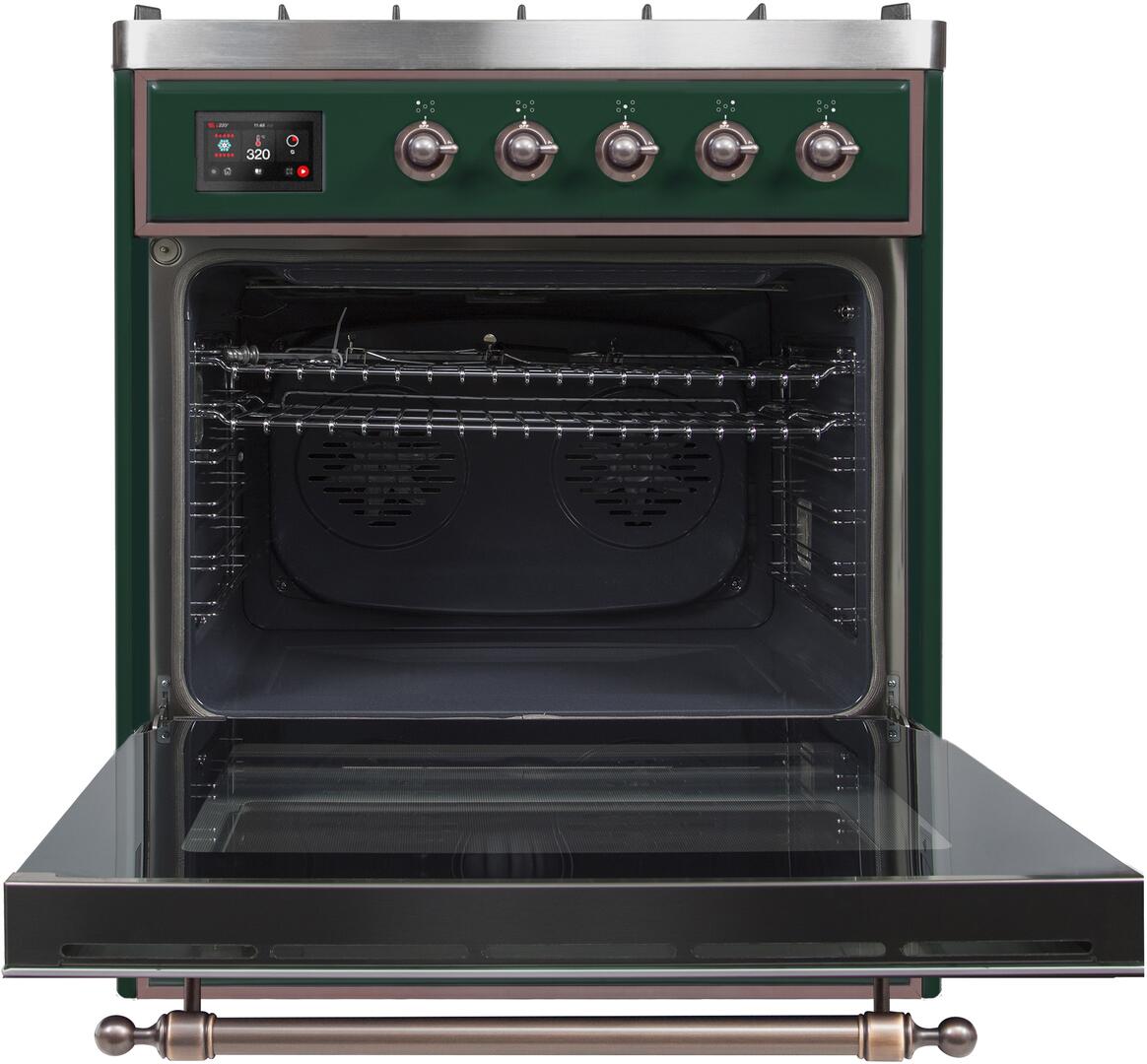 Ilve UM30DNE3EGBLP Majestic Ii 30 Inch Dual Fuel Liquid Propane Freestanding Range In Emerald Green With Bronze Trim