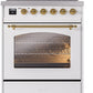 Ilve UPI304NMPWHG Nostalgie Ii 30 Inch Electric Freestanding Range In White With Brass Trim