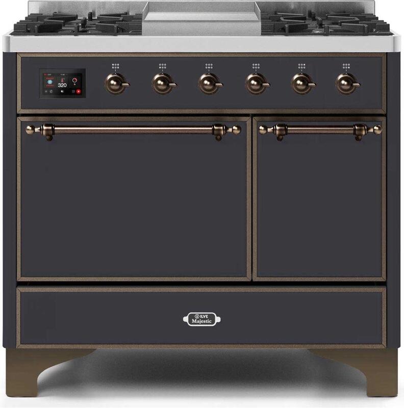 Ilve UMD10FDQNS3MGBLP Majestic Ii 40 Inch Dual Fuel Liquid Propane Freestanding Range In Matte Graphite With Bronze Trim