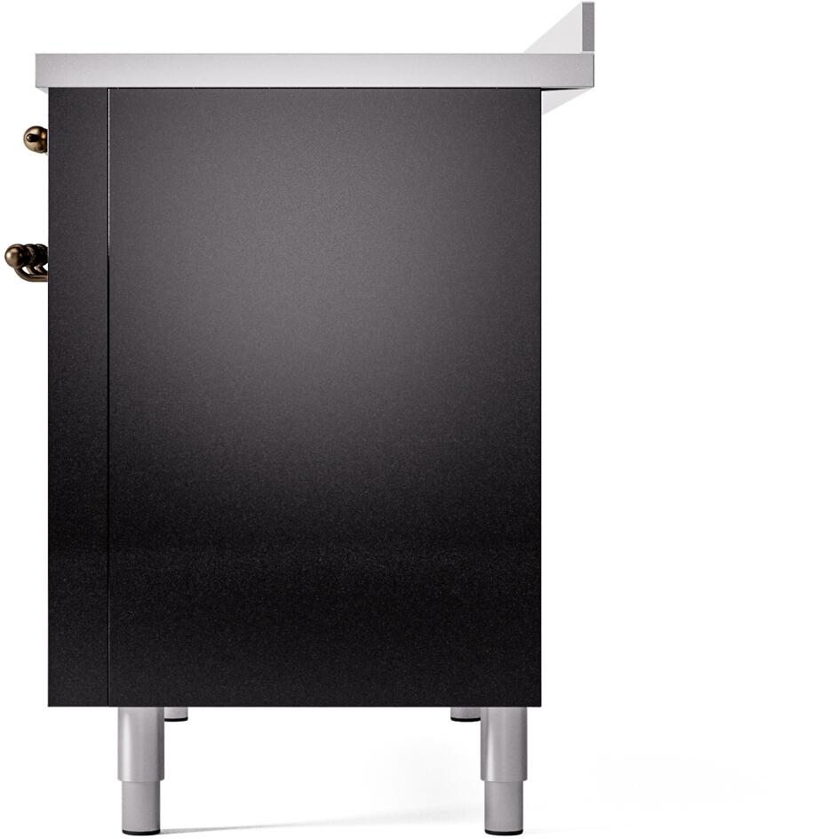 Ilve UPI486NMPBKB Nostalgie Ii 48 Inch Electric Freestanding Range In Glossy Black With Bronze Trim