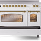 Ilve UPI486NMPWHG Nostalgie Ii 48 Inch Electric Freestanding Range In White With Brass Trim