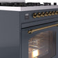 Ilve UP30NMPBGG Nostalgie Ii 30 Inch Dual Fuel Natural Gas Freestanding Range In Blue Grey With Brass Trim