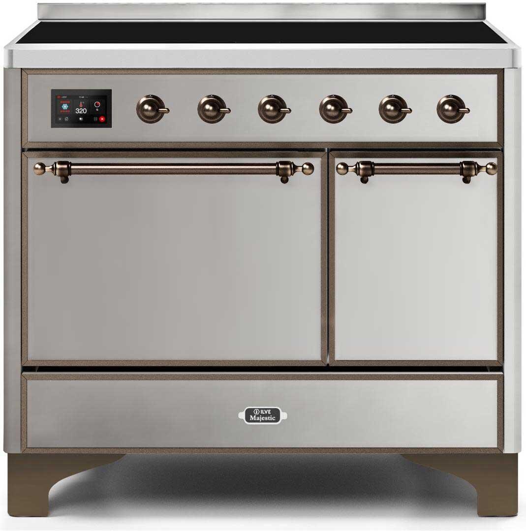 Ilve UMDI10QNS3SSB Majestic Ii 40 Inch Electric Freestanding Range In Stainless Steel With Bronze Trim