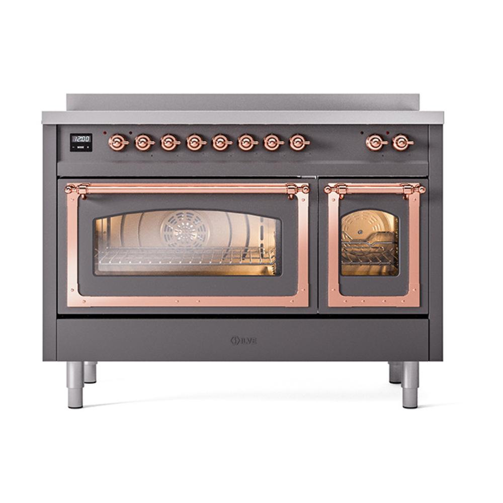 Ilve UNI486NMPMGP Ilve Uni486Nmpmgp Nostalgie Ii Noblesse 48" Induction Range (Triple Glass Door, Graphite Matte, Copper)