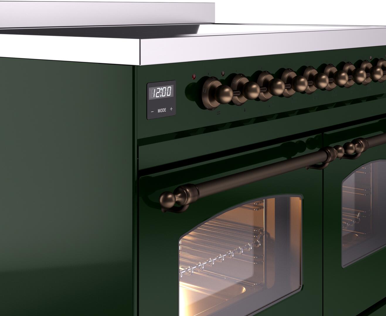 Ilve UPDI406NMPEGB Nostalgie Ii 40 Inch Electric Freestanding Range In Emerald Green With Bronze Trim