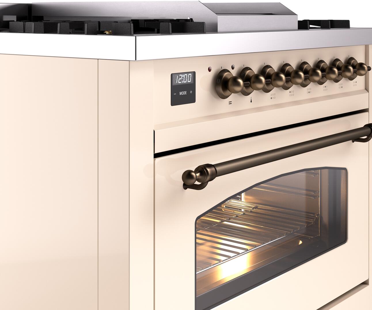 Ilve UP36FNMPAWBLP Nostalgie Ii 36 Inch Dual Fuel Liquid Propane Freestanding Range In Antique White With Bronze Trim