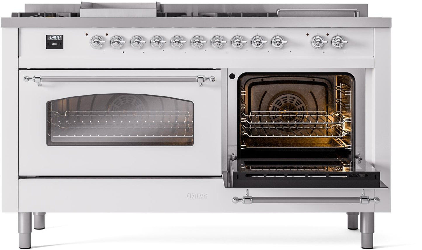 Ilve UP60FSNMPWHC Nostalgie Ii 60 Inch Dual Fuel Natural Gas Freestanding Range In White With Chrome Trim