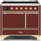 Ilve UMDI10QNS3BUG Majestic Ii 40 Inch Electric Freestanding Range In Burgundy With Brass Trim