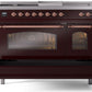 Ilve UP48FSNMPBUPLP Nostalgie Ii 48 Inch Dual Fuel Liquid Propane Freestanding Range In Burgundy With Copper Trim