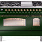 Ilve UP48FNMPEGG Nostalgie Ii 48 Inch Dual Fuel Natural Gas Freestanding Range In Emerald Green With Brass Trim