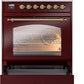 Ilve UP30NMPBUGLP Nostalgie Ii 30 Inch Dual Fuel Liquid Propane Freestanding Range In Burgundy With Brass Trim