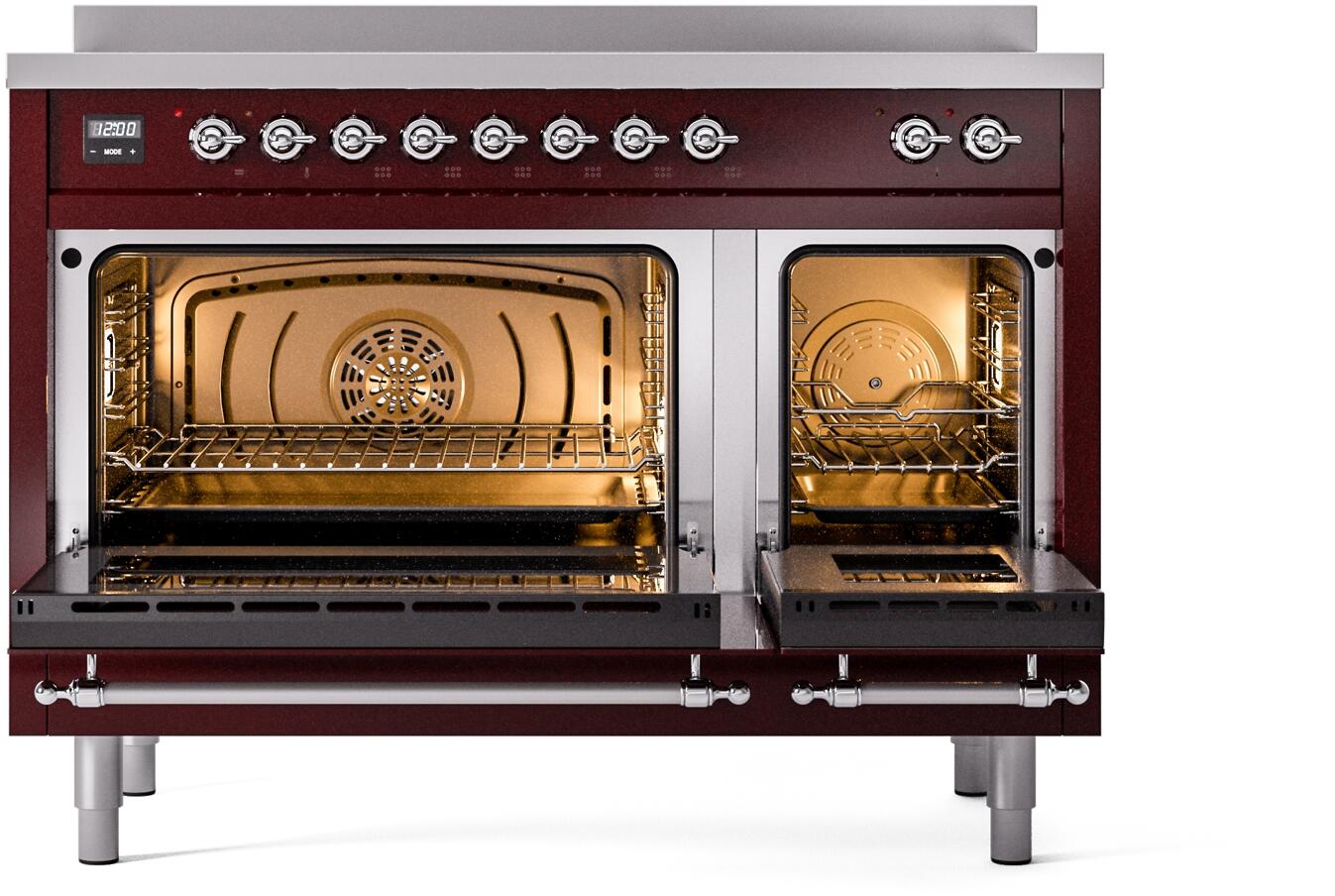 Ilve UPI486NMPBUC Nostalgie Ii 48 Inch Electric Freestanding Range In Burgundy With Chrome Trim