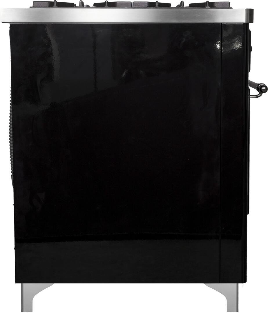 Ilve UMD10FDNS3BKC Majestic Ii 40 Inch Dual Fuel Natural Gas Freestanding Range In Glossy Black With Chrome Trim