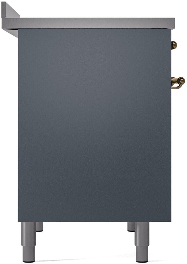 Ilve UPDI406NMPBGG Nostalgie Ii 40 Inch Electric Freestanding Range In Blue Grey With Brass Trim