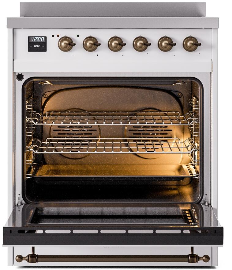 Ilve UPI304NMPWHB Nostalgie Ii 30 Inch Electric Freestanding Range In White With Bronze Trim