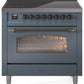 Ilve UPI366NMPBGB Nostalgie Ii 36 Inch Electric Freestanding Range In Blue Grey With Bronze Trim