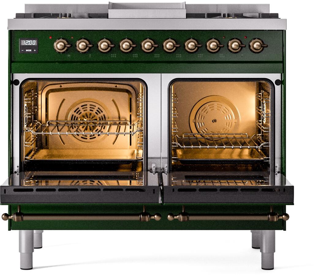 Ilve UPD40FNMPEGBLP Nostalgie Ii 40 Inch Dual Fuel Liquid Propane Freestanding Range In Emerald Green With Bronze Trim