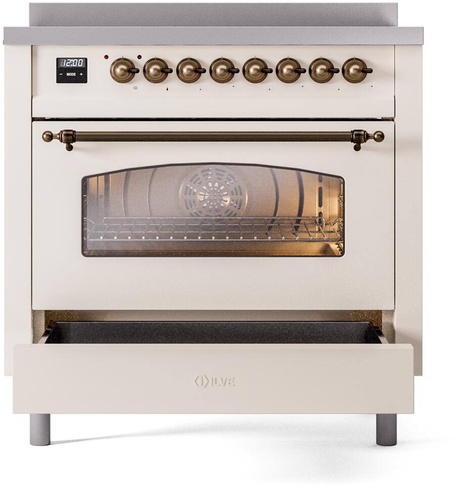 Ilve UPI366NMPAWB Nostalgie Ii 36 Inch Electric Freestanding Range In Antique White With Bronze Trim