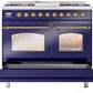 Ilve UPD40FNMPMBG Nostalgie Ii 40 Inch Dual Fuel Natural Gas Freestanding Range In Blue With Brass Trim