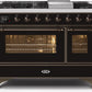 Ilve UM12FDNS3BKBLP Majestic Ii 48 Inch Dual Fuel Liquid Propane Freestanding Range In Glossy Black With Bronze Trim