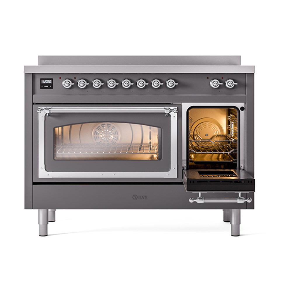 Ilve UNI486NMPMGC Ilve Uni486Nmpmgc Nostalgie Ii Noblesse 48" Induction Range (Triple Glass Door, Graphite Matte, Chrome)