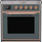 Ilve UM30DNE3BGPLP Majestic Ii 30 Inch Dual Fuel Liquid Propane Freestanding Range In Blue Grey With Copper Trim