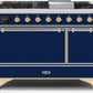 Ilve UM12FDQNS3MBGLP Majestic Ii 48 Inch Dual Fuel Liquid Propane Freestanding Range In Blue With Brass Trim