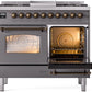 Ilve UPD40FNMPMGB Nostalgie Ii 40 Inch Dual Fuel Natural Gas Freestanding Range In Matte Graphite With Bronze Trim