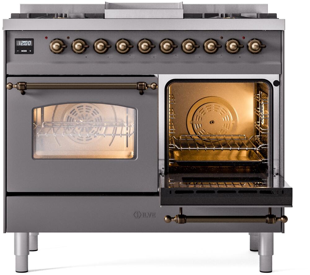 Ilve UPD40FNMPMGB Nostalgie Ii 40 Inch Dual Fuel Natural Gas Freestanding Range In Matte Graphite With Bronze Trim