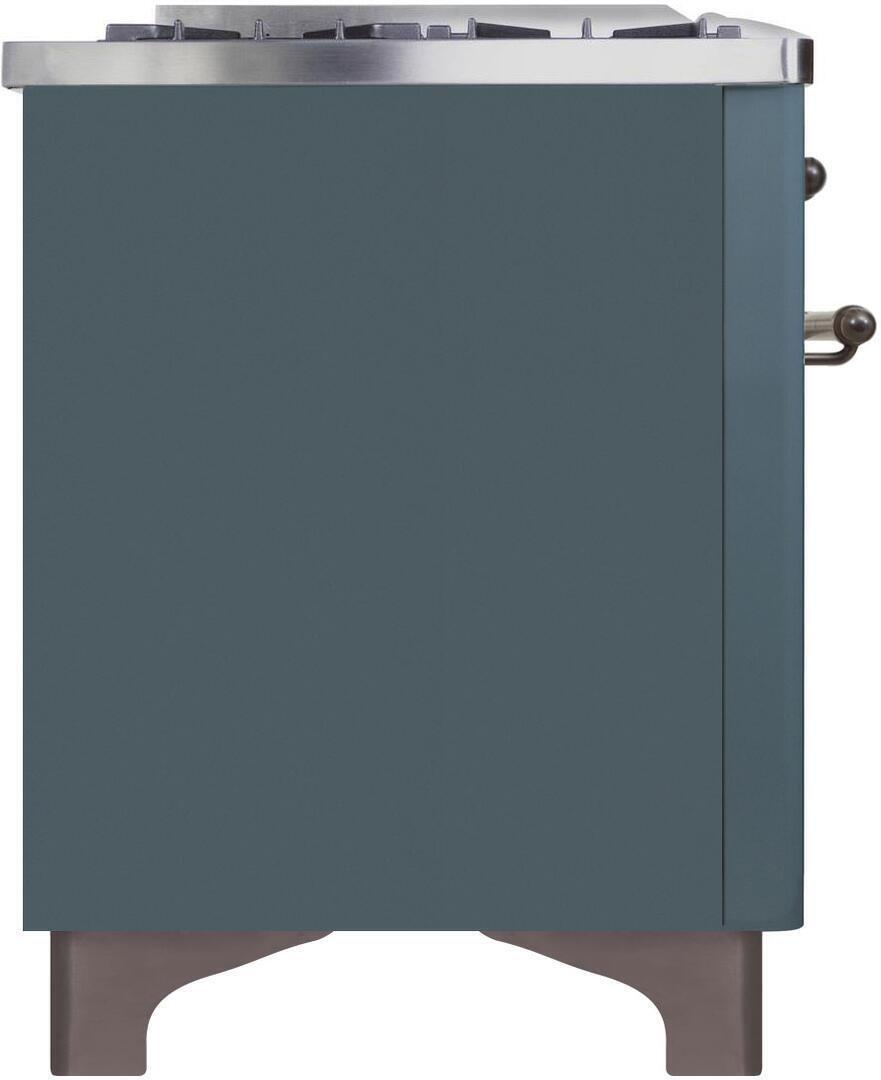 Ilve UM09FDNS3BGBLP Majestic Ii 36 Inch Dual Fuel Liquid Propane Freestanding Range In Blue Grey With Bronze Trim