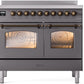 Ilve UPDI406NMPMGB Nostalgie Ii 40 Inch Electric Freestanding Range In Matte Graphite With Bronze Trim