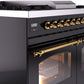 Ilve UPD40FNMPBKG Nostalgie Ii 40 Inch Dual Fuel Natural Gas Freestanding Range In Glossy Black With Brass Trim