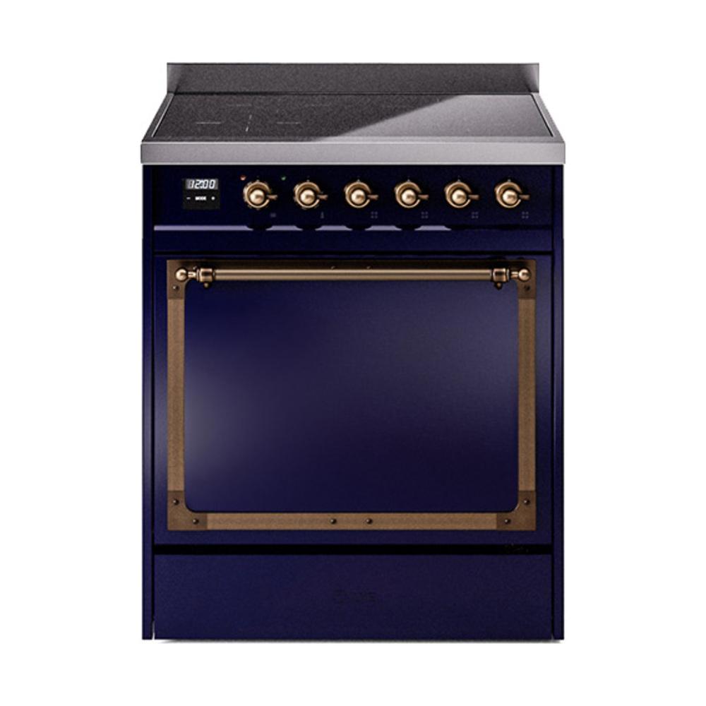 Ilve UNI304QNMPMBB Ilve Uni304Qnmpmbb Nostalgie Ii Noblesse 30" Induction Range (Solid Door, Midnight Blue, Burnished)