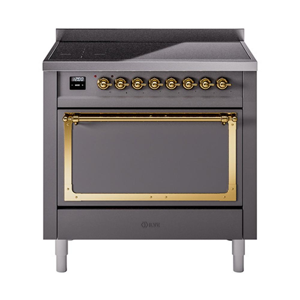 Ilve UNI366QNMPMGG Ilve Uni366Qnmpmgg Nostalgie Ii Noblesse 36" Induction Range (Solid Door, Graphite Matte, Brass)