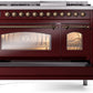 Ilve UP48FNMPBUB Nostalgie Ii 48 Inch Dual Fuel Natural Gas Freestanding Range In Burgundy With Bronze Trim