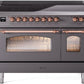 Ilve UPI486NMPMGP Nostalgie Ii 48 Inch Electric Freestanding Range In Matte Graphite With Copper Trim