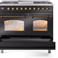 Ilve UPD40FNMPBKBLP Nostalgie Ii 40 Inch Dual Fuel Liquid Propane Freestanding Range In Glossy Black With Bronze Trim